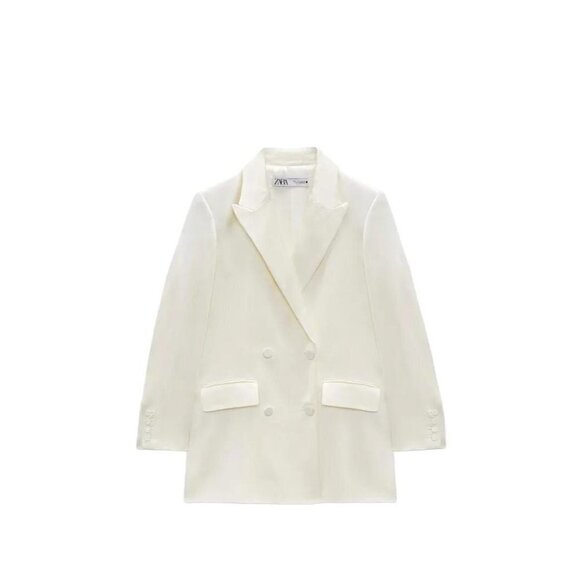 Zara Jackets & Blazers - ZARA OYSTER WHITE SATIN LINEN BLAZER CREAM SIZE S 2699/451